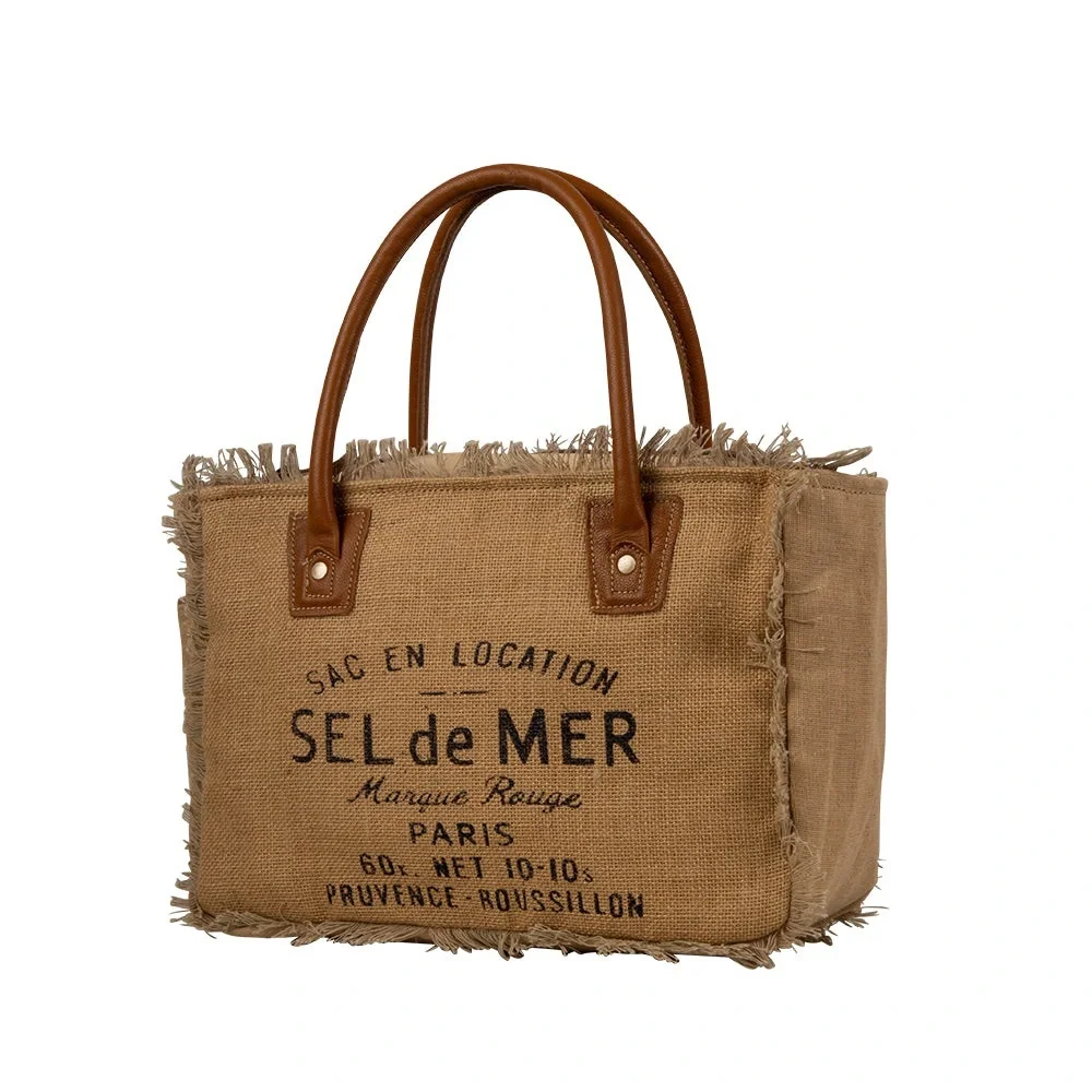NWOT Myra Sel De Mer Canvas Leather Tote Bag Frayed Fringe French Market Rustic - Picture 3 of 5